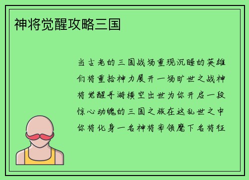 神将觉醒攻略三国